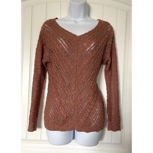 Cloud Chaser Sweater Womens Small Pink Pullover Open Knit‎ Top